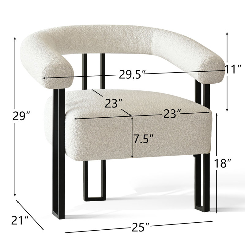 Set of 2 Upholstered 29.5" Wide  3-Legs Accent Chair, Beige Boucle
