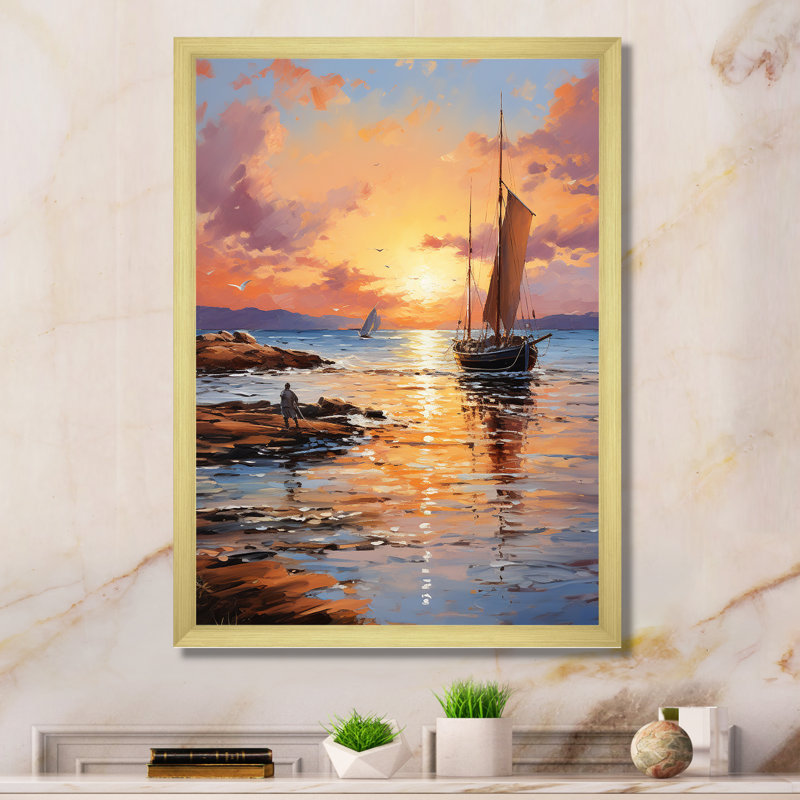 Espagne, coucher de soleil à Ibizas III, reproduction d'art sur toile, H 44 po x l 34 po x P 1,5 po, Encadrement doré