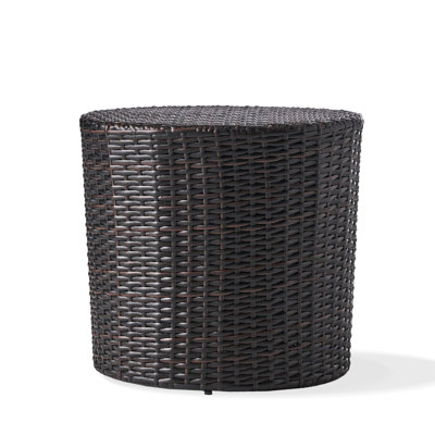 Durable Outdoor Wicker Barrel Side Table, Perfect For Patio And Garden Decor With Weather-Resistant Design.