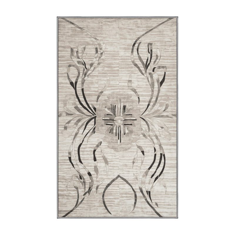 Machine Washable Gray Area Rug, Rectangle 3' x 5'