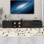Meuble télé moderne à DEL, console multimédia avec porte en verre cannelé et 2 tiroirs-263581004