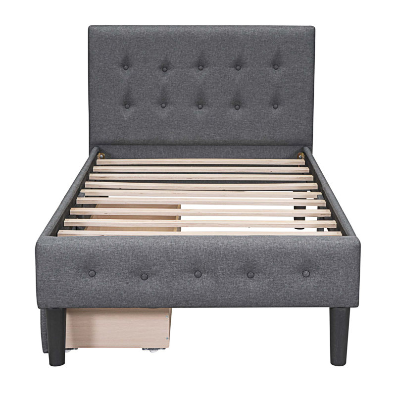 Lit plateforme simple avec rangement capitonné, gris