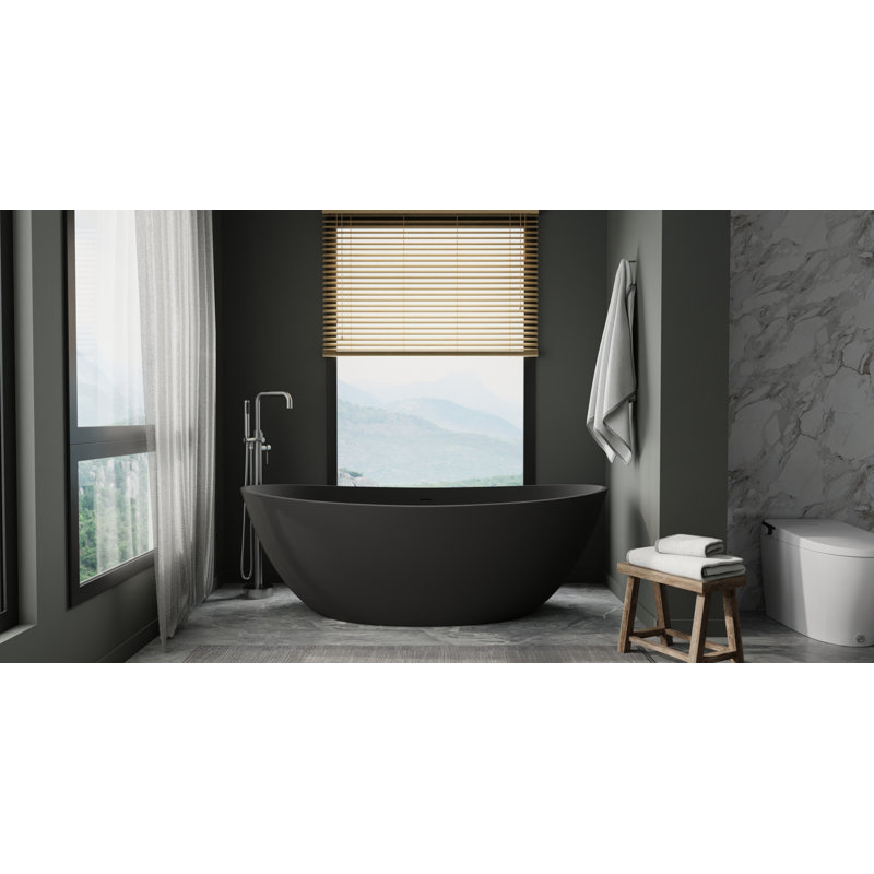 Baignoire autoportante en résine de trempage avec trop-plein et drain 70,8 po x 35,4 po Badeloft BW-03-XL-MBLK, Noir mat