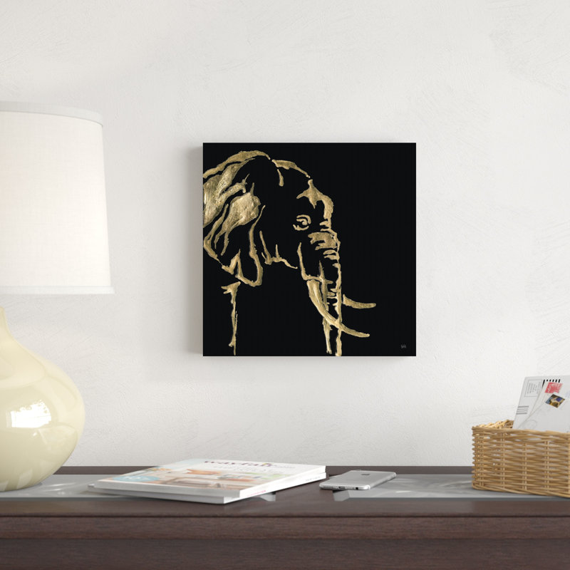 Éléphant doré sur fond noir, H 12 po x l 12 po x P 1,25 po