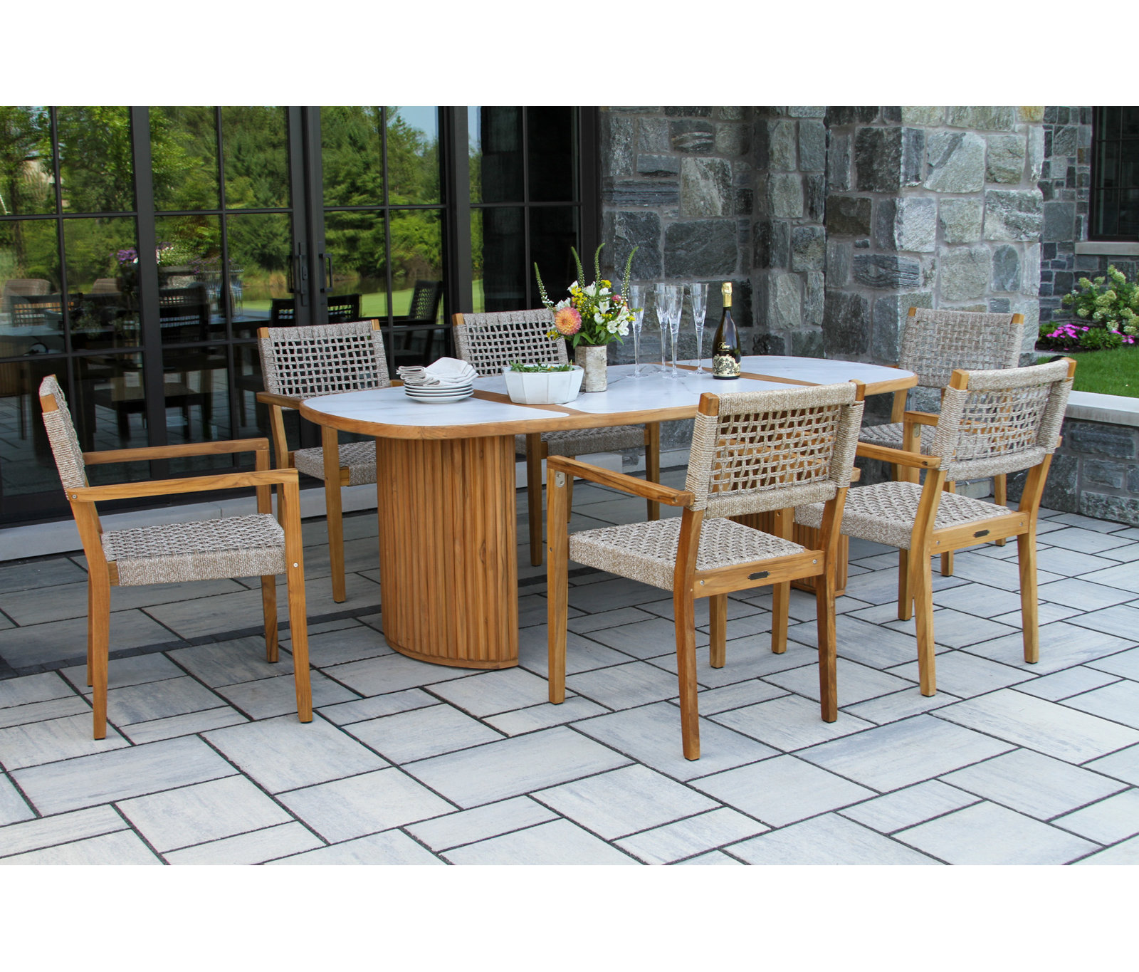 Cava 40" Teak Patio Dining Set, White