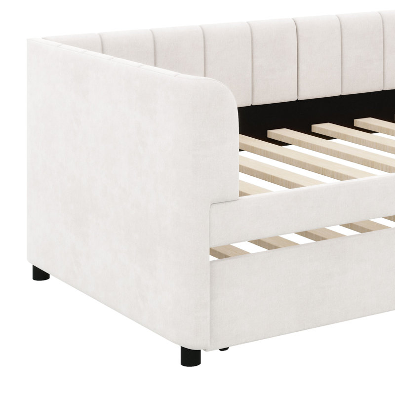 Lit de jour simple rembourré avec dossier ergonomique et lit gigogne, Beige