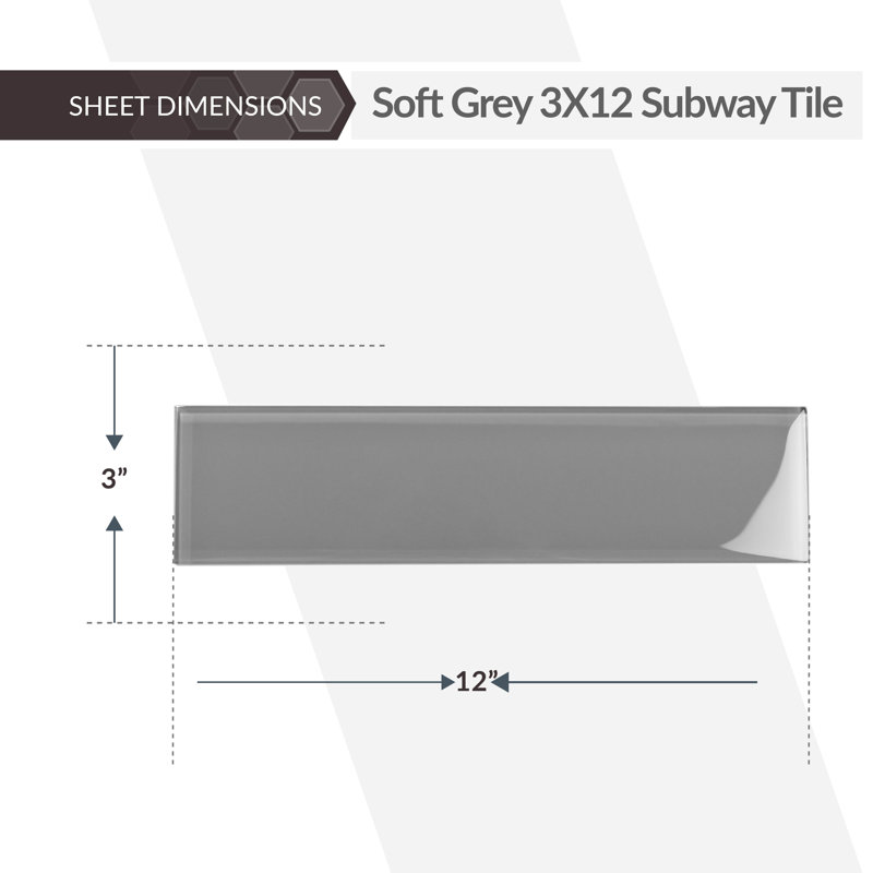 3'' x 12'' Glass Subway Wall Tile, Gray