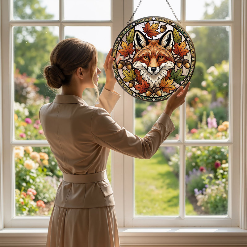 Panneau de vitrail Fox Autumn, H 7,8 po