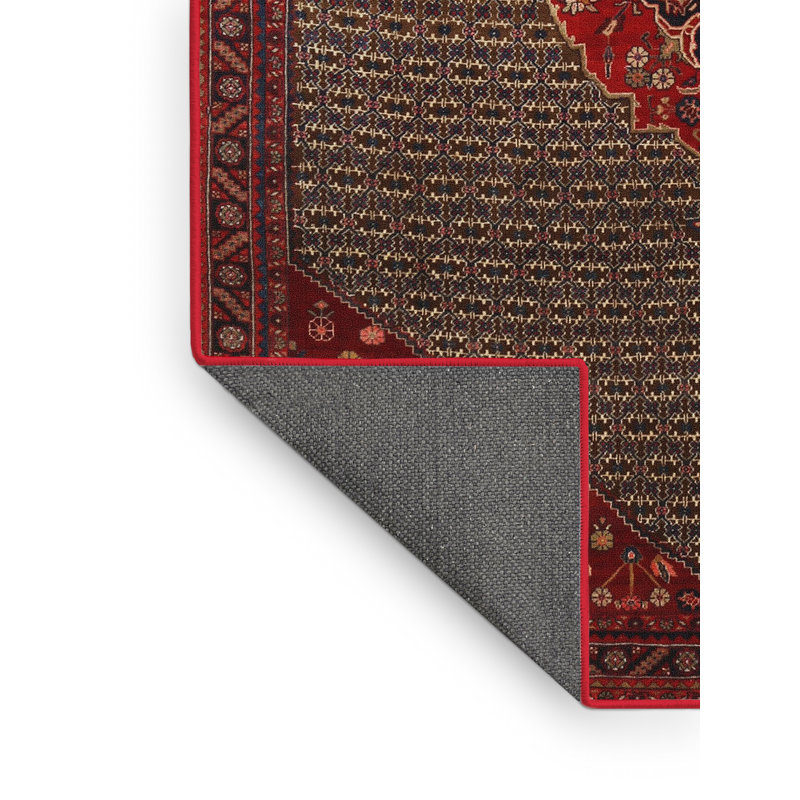 Tapis traditionnel rouge / crème / brun, Rectangle 4 pi x 6 pi