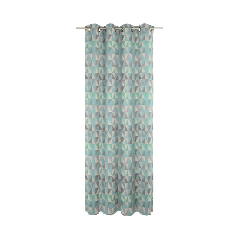 Vanesa Cotton Room Darkening Curtain Single Panel, Blue/Grey/Light Grey, 145 W x 245 D cm