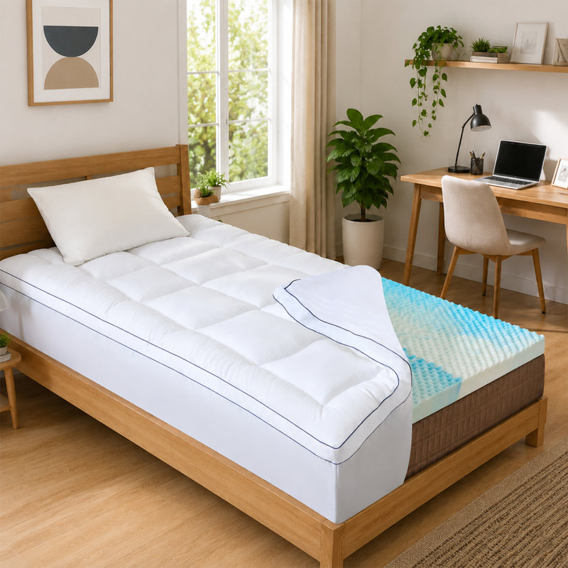 Surmatelas en mousse viscoélastique double couche 4 "avec viscose dérivé du bambou 2" mousse viscoélastique gélifiée rafraîchissante 2 "pour soulager les maux de dos