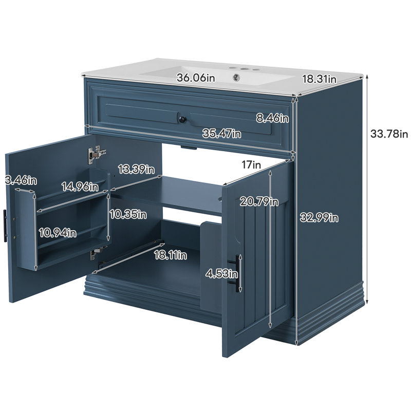 Meuble-lavabo 36 po avec lavabo en céramique, Bleu