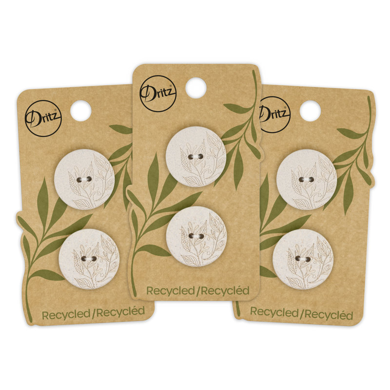 Bouton rond en chanvre recyclé Dritz, 23 mm, gris clair, 6 boutons