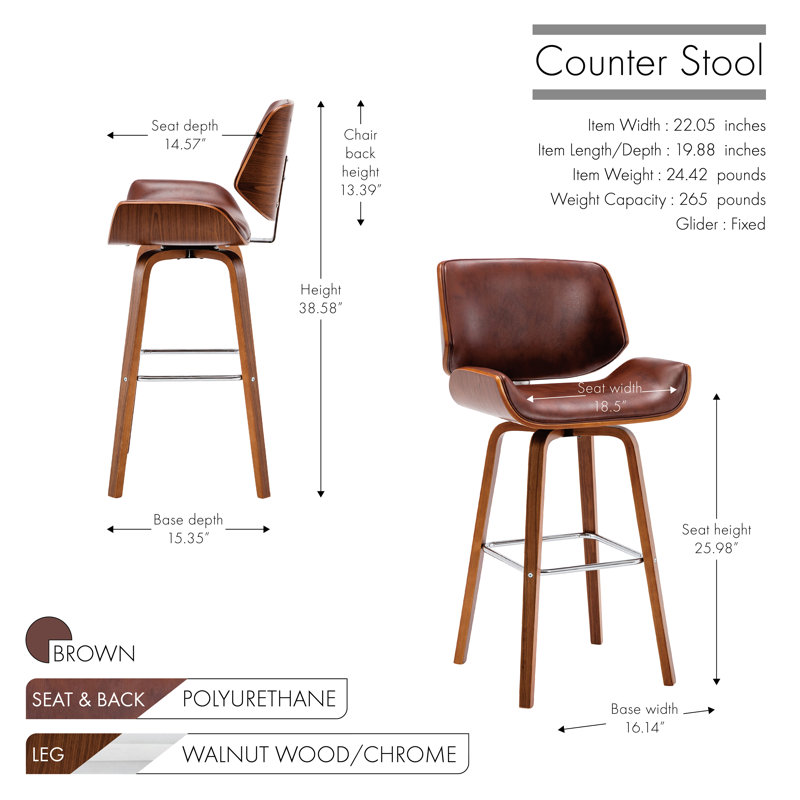 Tabouret tournant 25,98 "Agarita, Brun
