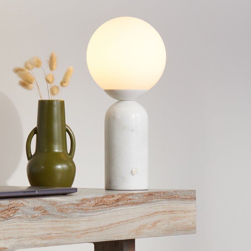 Mila Tall 15 in. Modern Marble and Frosted Globe Bedside Table Lamp with Integrated Energy-Saving LED Light - Bundle Set of 2