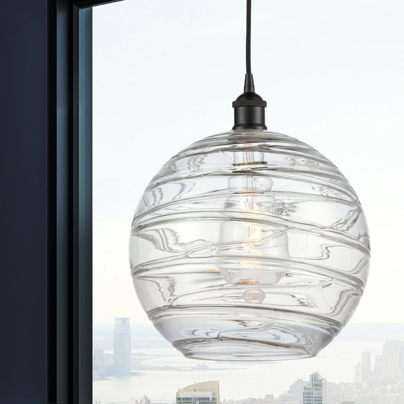 Luminaire suspendu simple à 1 lumière 1 lumière, H 14,75 po x l 12 po x P 12 po, Noir mat, Transparent