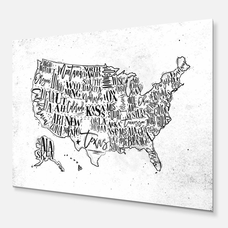 Carte des États-Unis - reproduction d'impression, H 12 po x l 20 po x p 1 po, Métal
