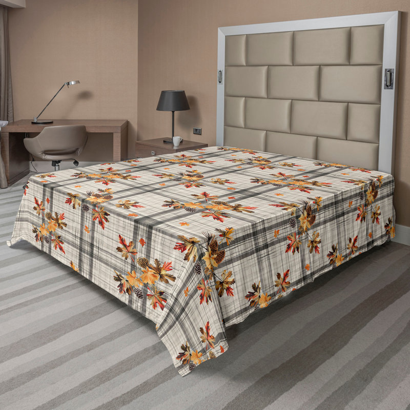 Drap plat moderne de style bohème Ambesonne, Carreauté gris pâle / abricot / brun, Full Flat Sheet