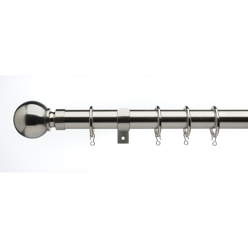Devontee 2.8cm Bay Window Single Curtain Rod, 2.8cm H x 500cm W x 2.8cm D, Satin Steel