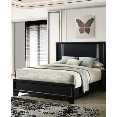 1Pc Contemporary Queen Size Panel Bed In Charcoal - Spotted Wood Finish, Bedroom Furniture, 99 Lb, 83.56" X 61.11" 54"H, Box Spring Required With Coated Piece,