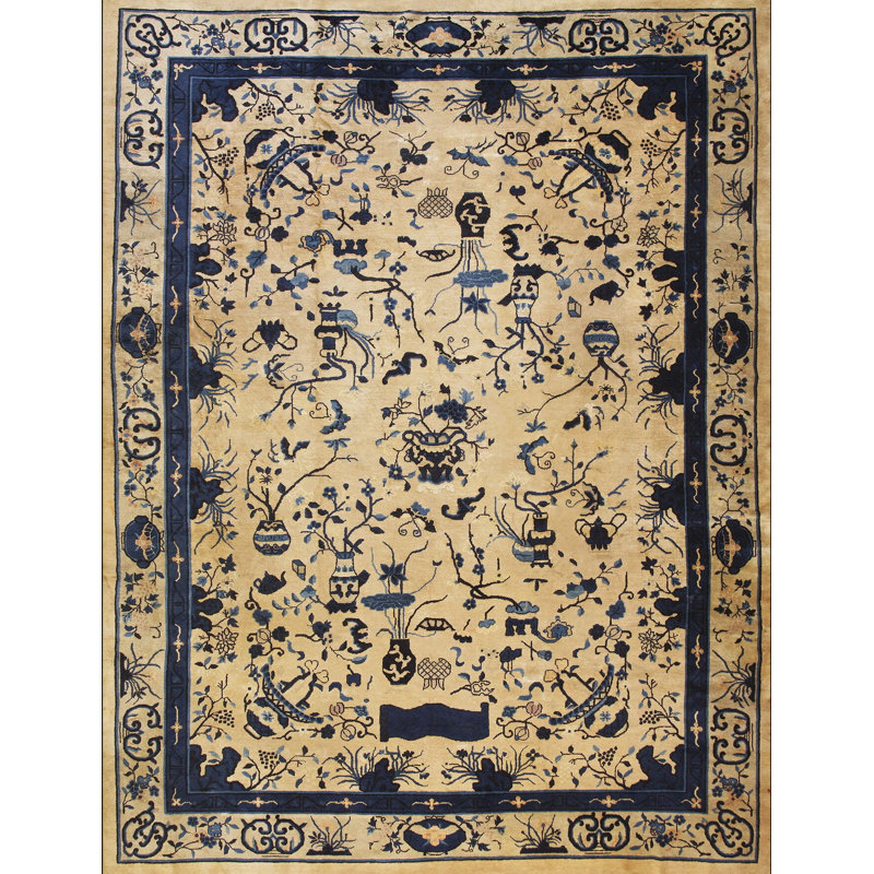 Tapis chinois antique ivoire et bleu Pékin