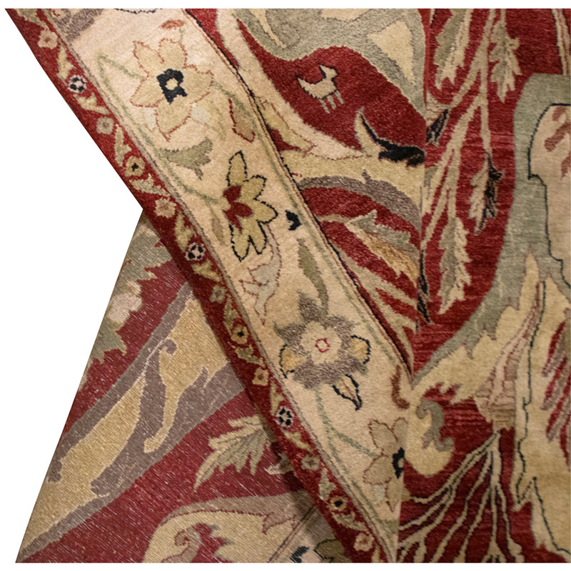 Hand Knotted Wool Oriental Area Rug in Red And Cream
