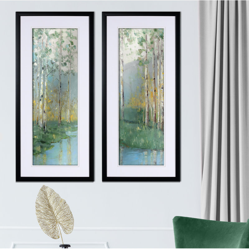 «Birch Reflections», ensemble de 2 reproductions de peintures à l'acrylique encadrées