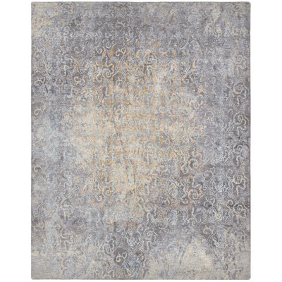 Hand Knotted Abstract Area Rug in Gray