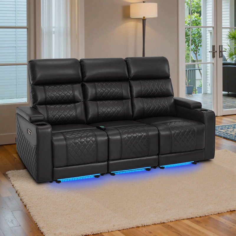 Canapé inclinable électrique de 76,7 po de large à 3 sièges, siège de cinéma maison avec appui-tête réglable et rangement pour accoudoirs