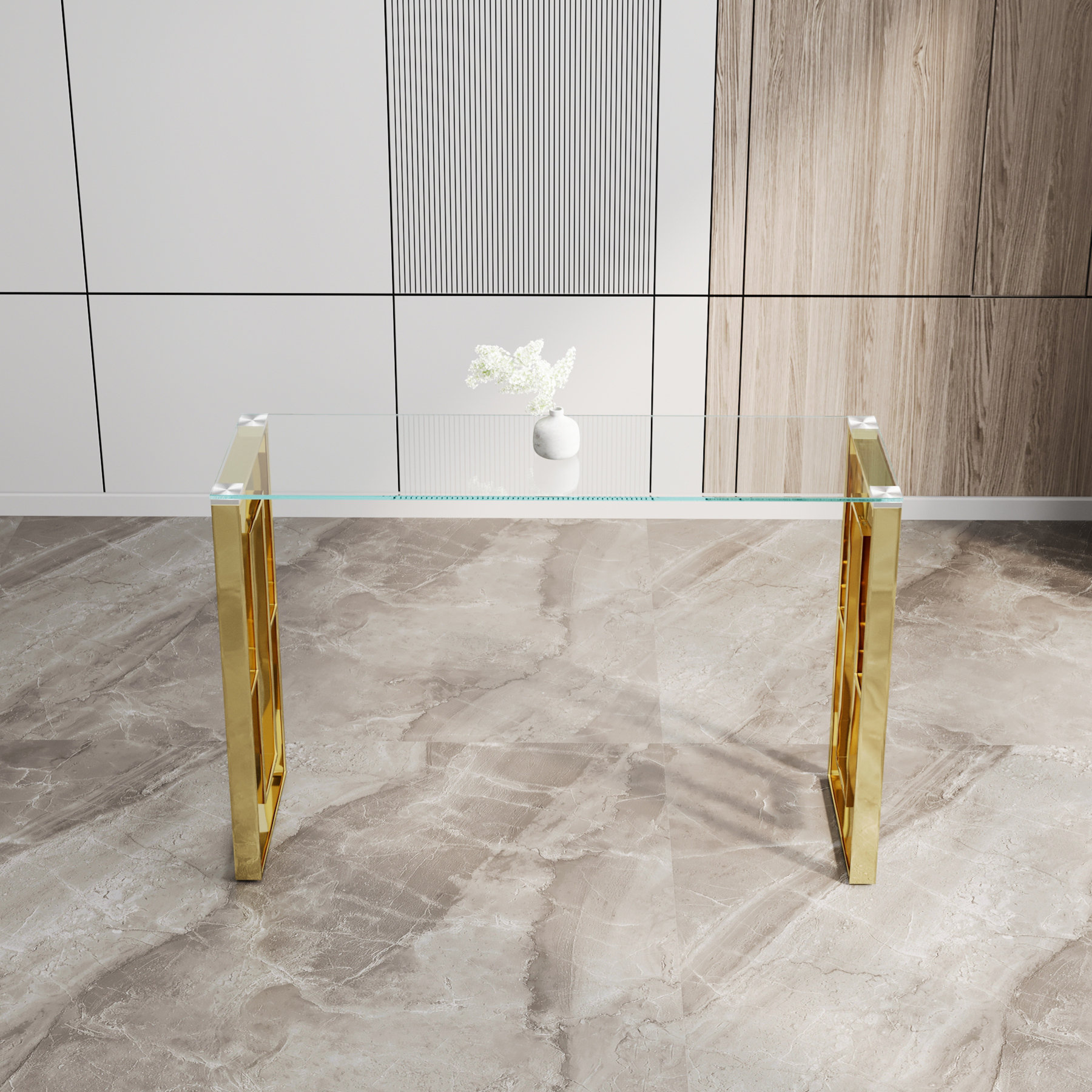 Everly Quinn Console Table Stainless Steel Glass | Wayfair