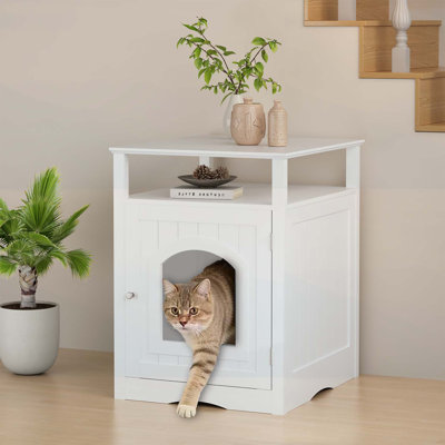 Indoor Wooden Cat House with Enclosed Cabinet,Hidden Litter Box Furniture with Storage Shelf