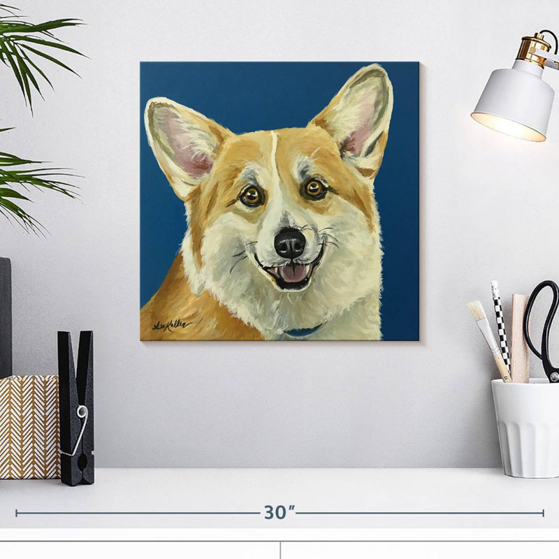Crowle Corgi On Blue, 16" H x 16" W