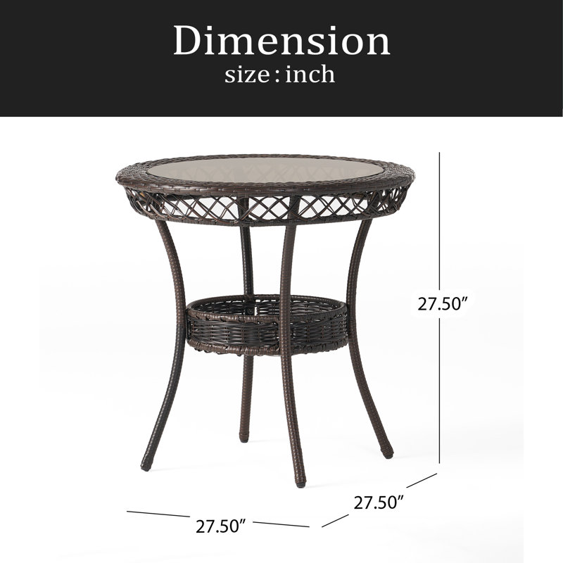 Table en verre PE 34 po (Kd), H 27,5 po x l 27,5 po x P 27,5 po