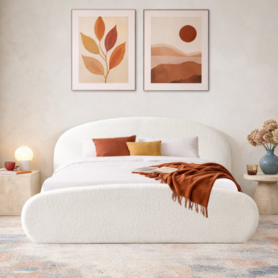 Willma Luxury Upholstered Hydraulic Lift-Up Storage Platform Bed With Sculpted Rounded Design, Bouclé White, Queen