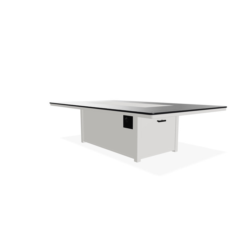Table de feu 48 po x 84 po en polymère de qualité marine avec tablette au propane, Neige / noir