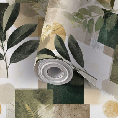 Peel and Stick Wallpaper Contact Paper Scandinavian Botanical Leaf Gold Accents Self Adhesive and Removable 24in x 118in(60x300cm)