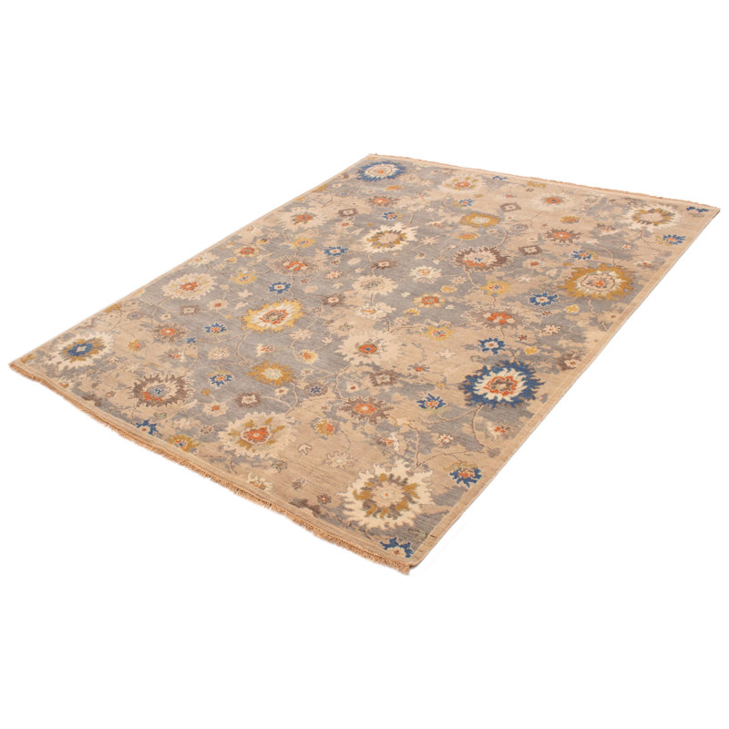 Tapis moderne en laine noué à la main gris Oushak 8 pi 2 po x 10 pi 2 po