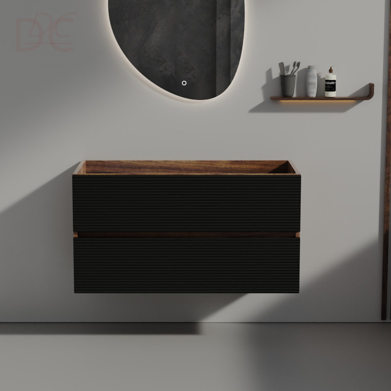 Meuble-lavabo mural 36 po avec tiroirs noirs doux SANS lavabo, armoire murale flottante pour salle de bain moderne, KD