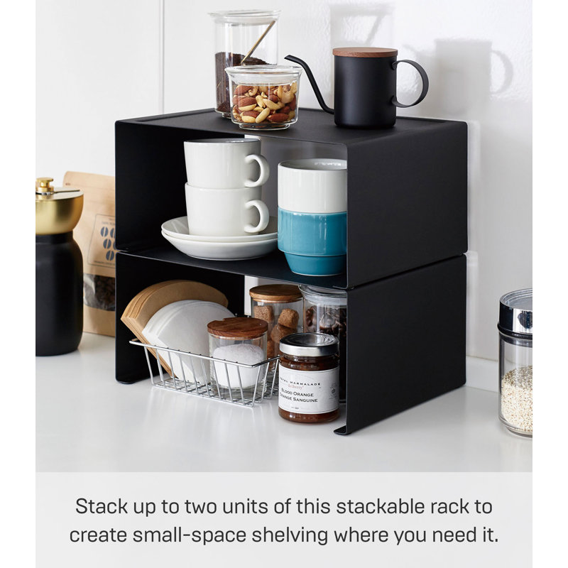Tower Yamazaki Home Stackable Kitchen Rack, Storage Organizer Counter Shelf, Small, Stack up to Two, Black