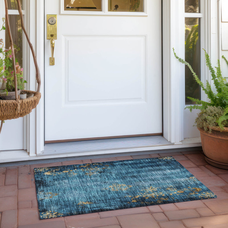 Machine Washable Indoor/Outdoor Xhevrie Blue Rug, Rectangle 1'8" x 2'6"