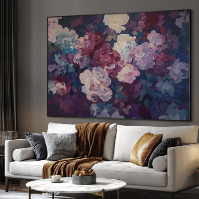 Très grande reproduction d'art sur toile - Pivoine audacieuse dans un style impressionniste coloré, décoration florale luxuriante pour le salon ou la chambre à coucher - «Assemblage requis du cadre (cadre non fini)»