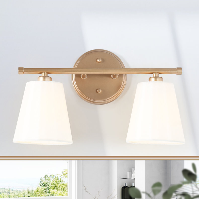 Contemporary 2-Light Dimmable Bathroom Vanity With Fabric Shade