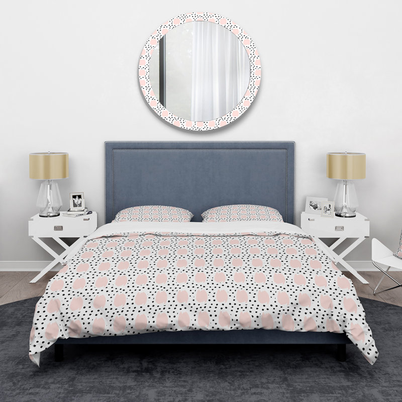 Ensemble de housse de couette style Mid-Century rose à pois noirs II - pois en microfibre de polyester