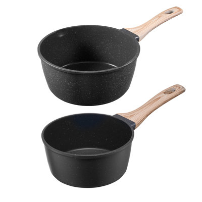 Saucepan Set, 1.5 QT & 2.5 QT Nonstick Saucepan with Glass Lids, Multipurpose Cooking Sauce Pots with Detachable Handles, Sauce Pan Kitchen Cooking Pot with Coating, Induction Compatible, Black