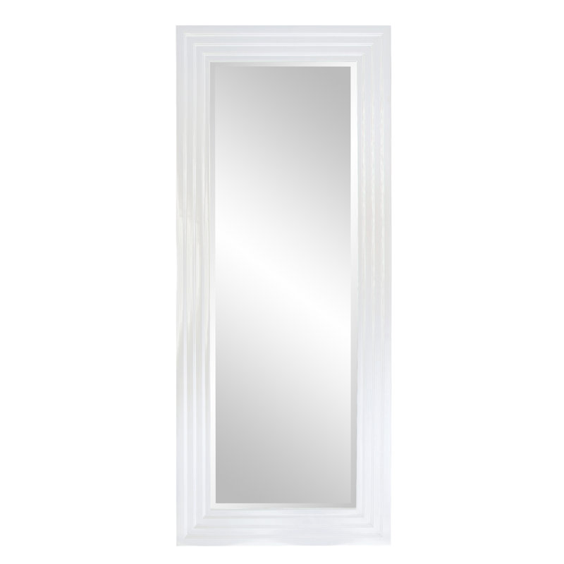 Amy Wood Flat Wall Mirror, 82" x 34", White