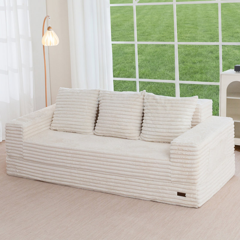 Boneless 4 In 1 Convertible Boneless Couch, Beige, 21" H x 80" W x 37.8" D 