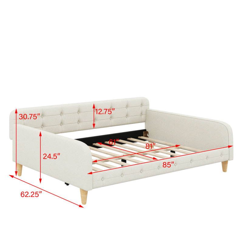 Queen Size Upholstered Daybed With 4 Support Legs, Beige