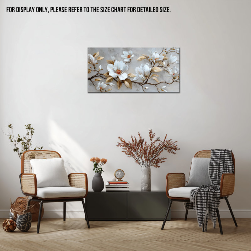 Art mural sur toile botanique blanc Magnolia, H 40 po x l 20 po