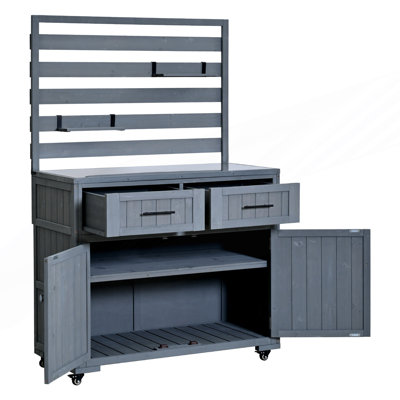 Large Patio Kitchen Island, Kitchen Cart, Garden Potting Bench With Stainless Table Top, 3 Movable Shelves And 2 Drawers
