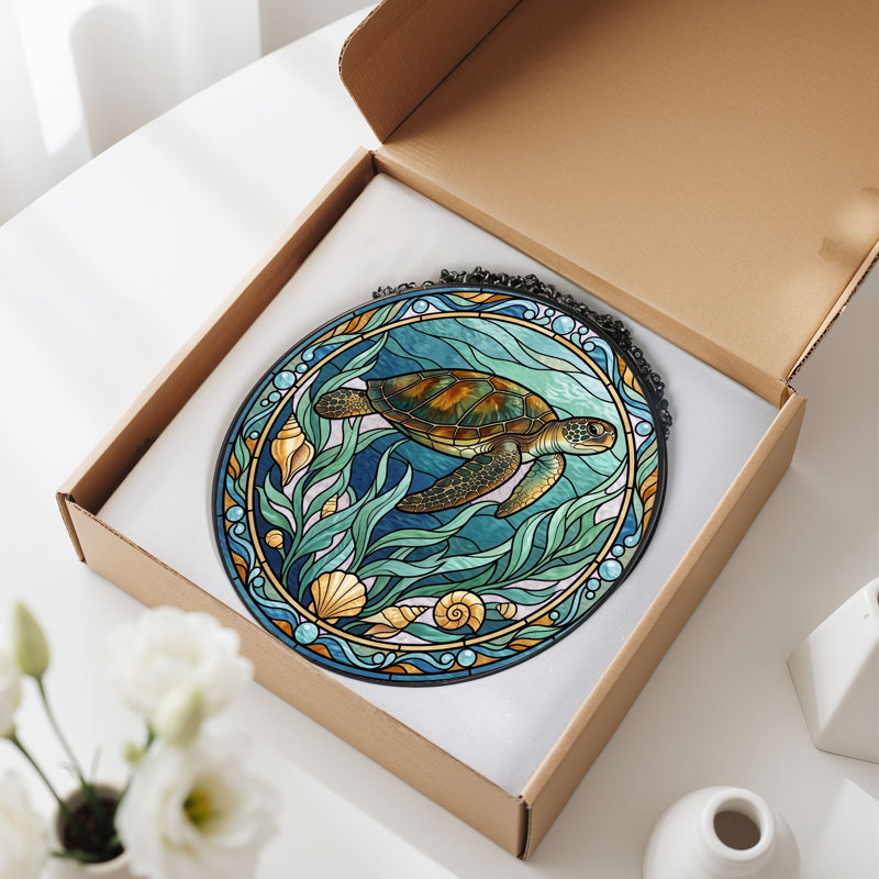 Panneau de vitrail de tortue de mer ， 7,8H, 7.8"H